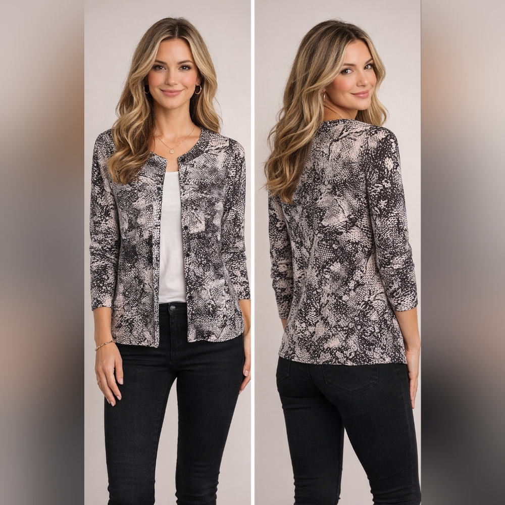 Snake Print Lightweight Button Down - Black & Cream